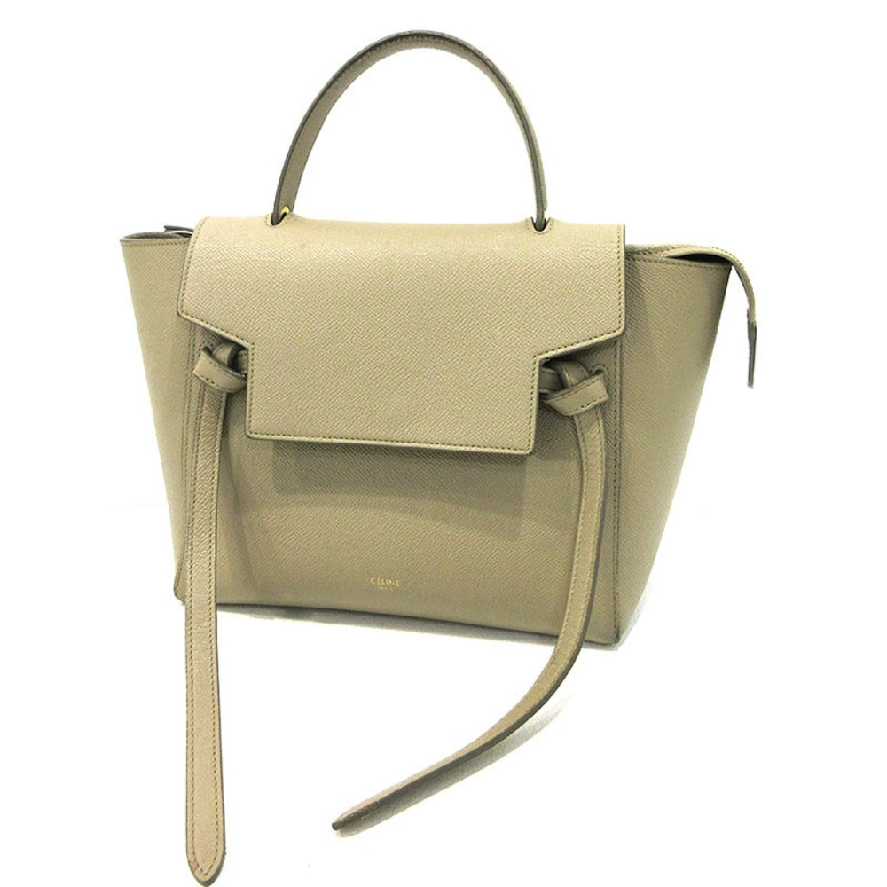 Celine Light Taupe Gray Calfskin Belt Bag top handle flap closure